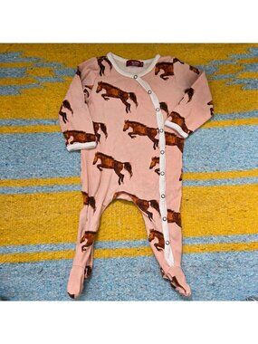 Milkbarn Horse Print Organic Cotton Snap Footed Romper Size 6-9 months